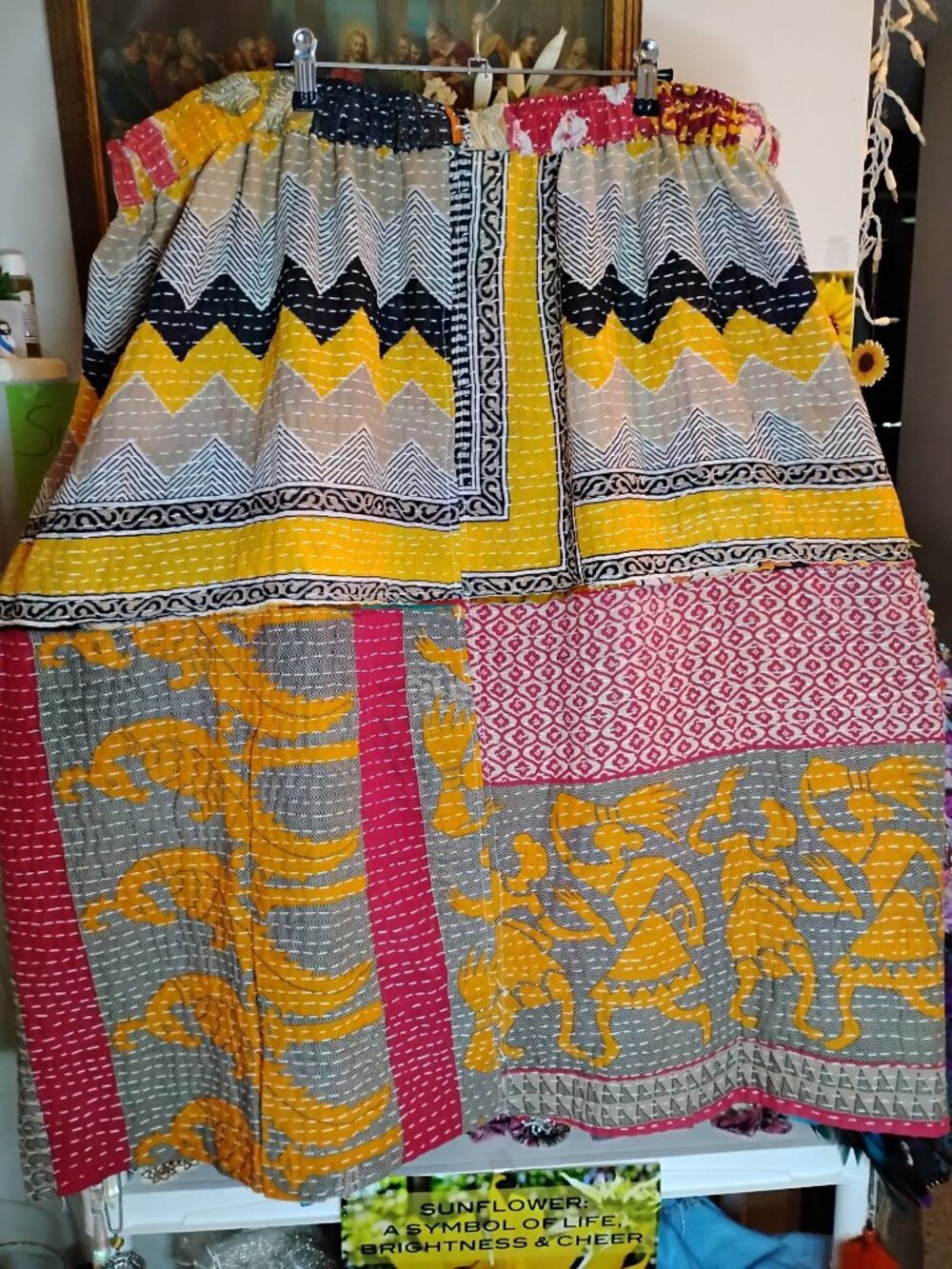 Kantha Patchwork Skirt L - 2X Reversible Handmade Boho Hippie New KSK2. - Picture 5 of 8
